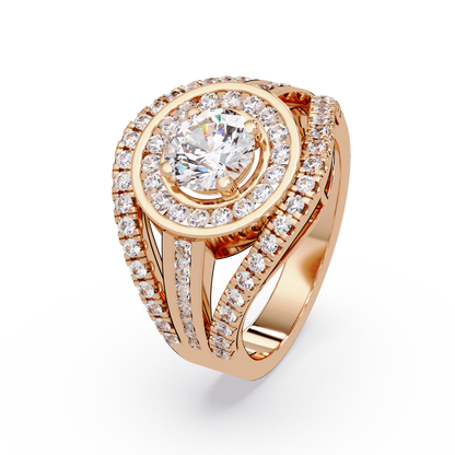 Round Lab Grown Diamond Double Halo Split Shank Ring - HIGHCARAT DIAMONDS