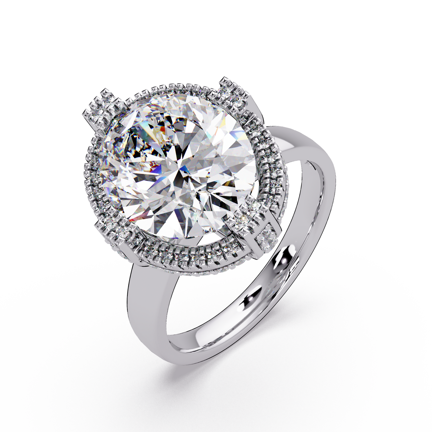 Round Lab Grown Diamond Double Halo Statement Ring - HIGHCARAT DIAMONDS