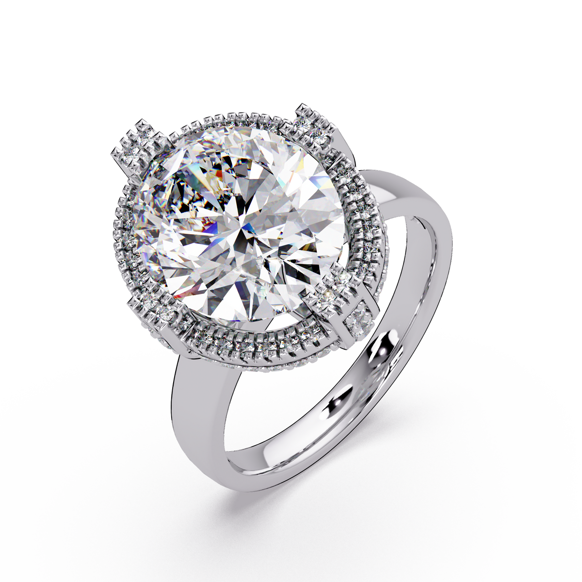 Round Lab Grown Diamond Double Halo Statement Ring - HIGHCARAT DIAMONDS