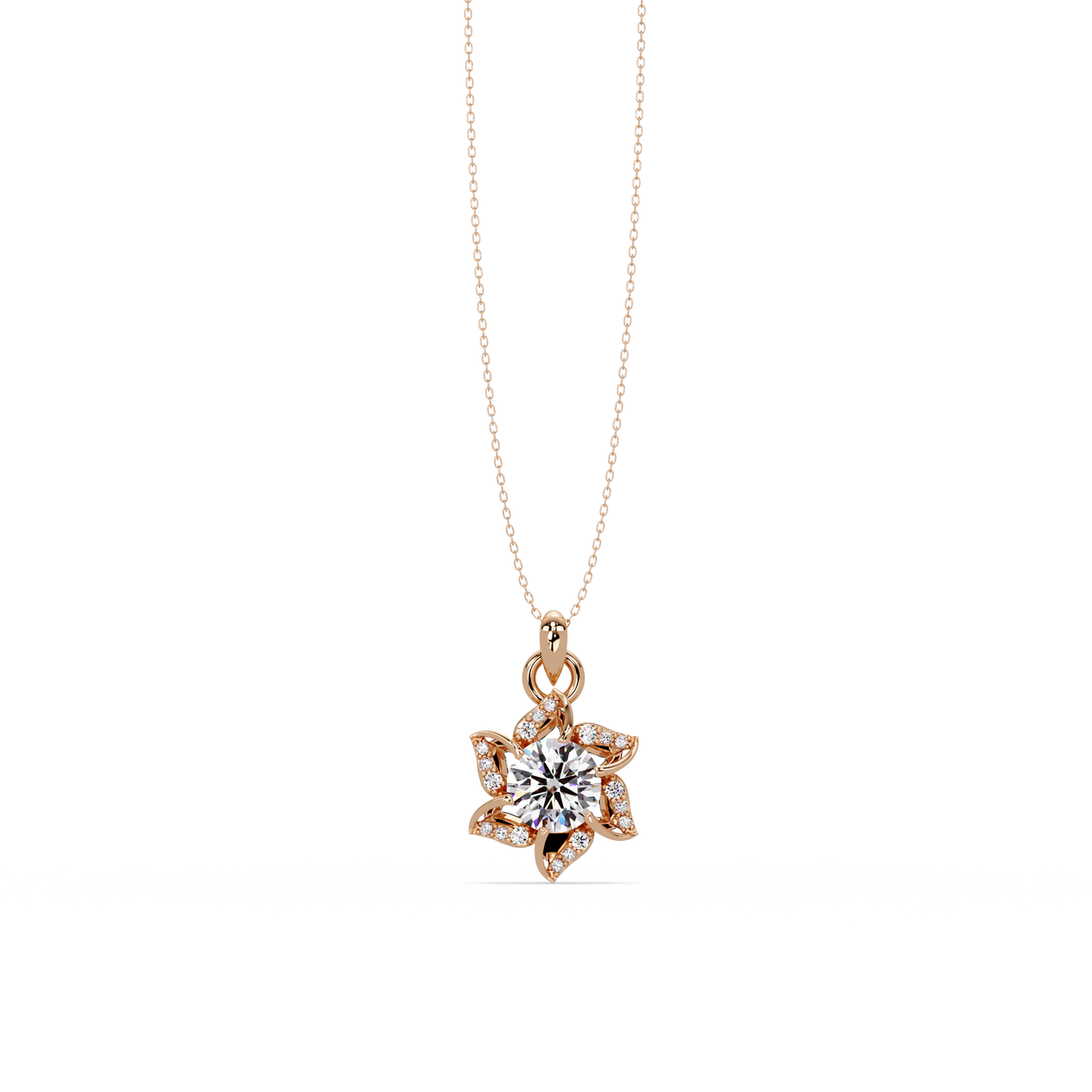 Round Lab Grown Diamond Floral Drop Pendant - HIGHCARAT DIAMONDS