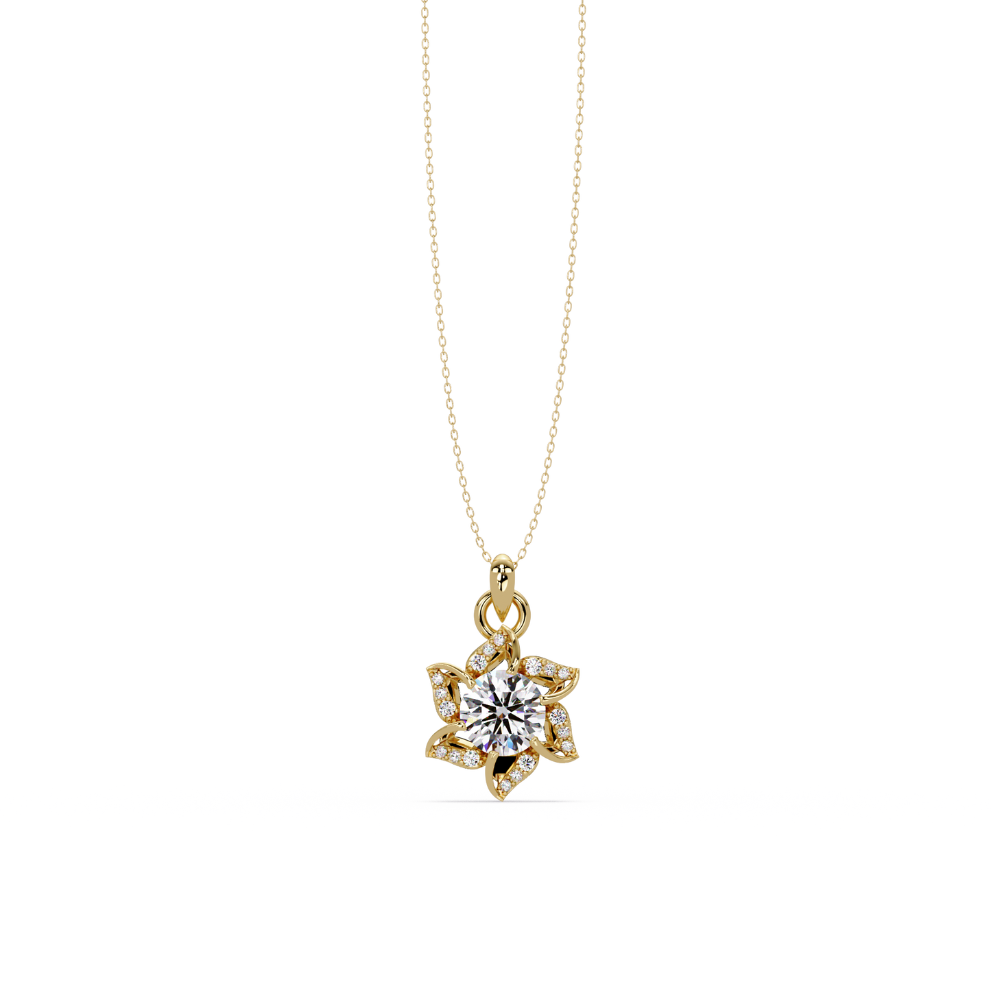 Round Lab Grown Diamond Floral Drop Pendant - HIGHCARAT DIAMONDS