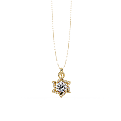 Round Lab Grown Diamond Floral Drop Pendant - HIGHCARAT DIAMONDS