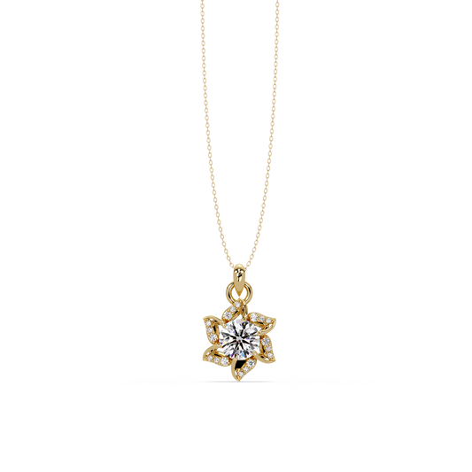 Round Lab Grown Diamond Floral Drop Pendant - HIGHCARAT DIAMONDS