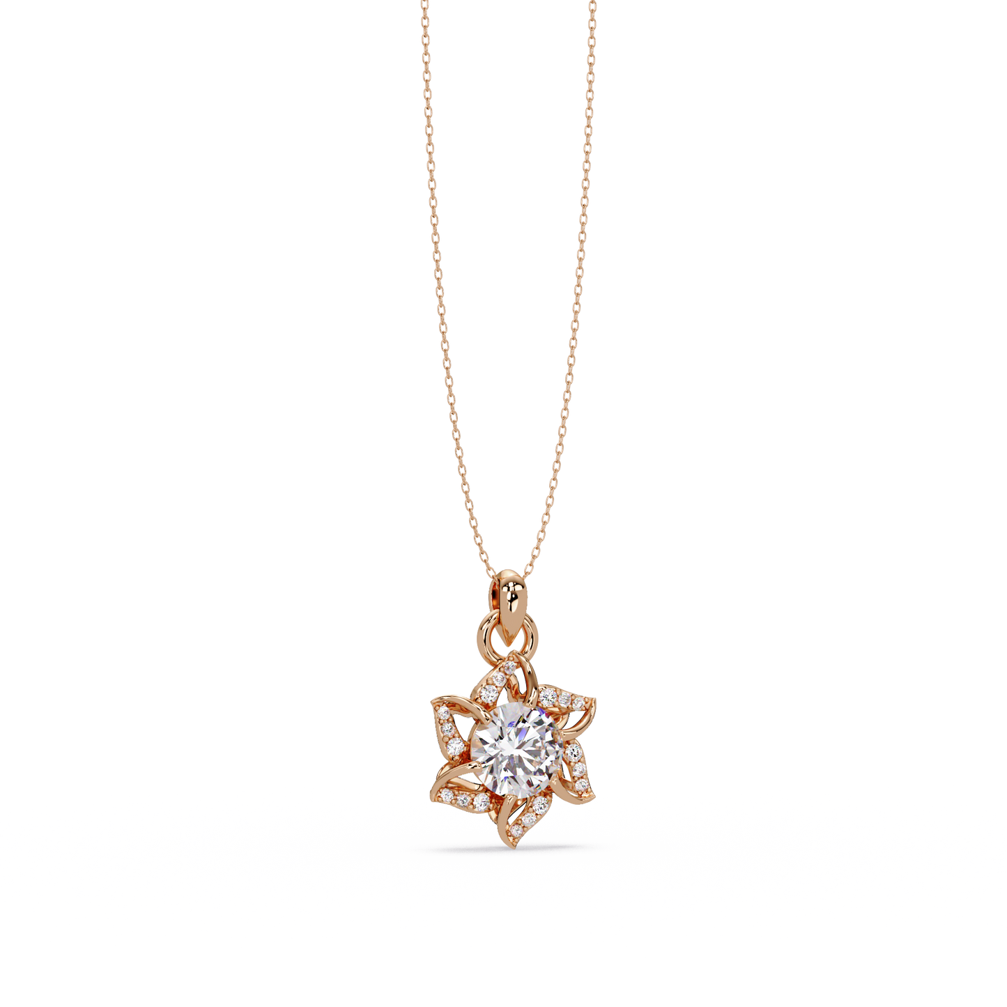 Round Lab Grown Diamond Floral Drop Pendant - HIGHCARAT DIAMONDS