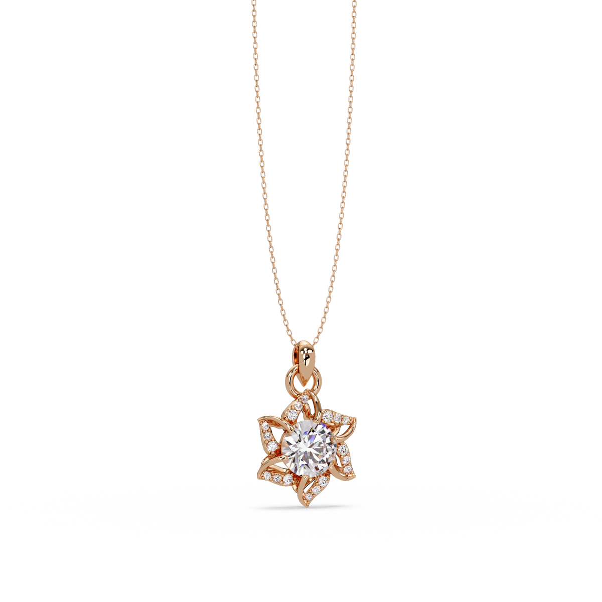Round Lab Grown Diamond Floral Drop Pendant - HIGHCARAT DIAMONDS