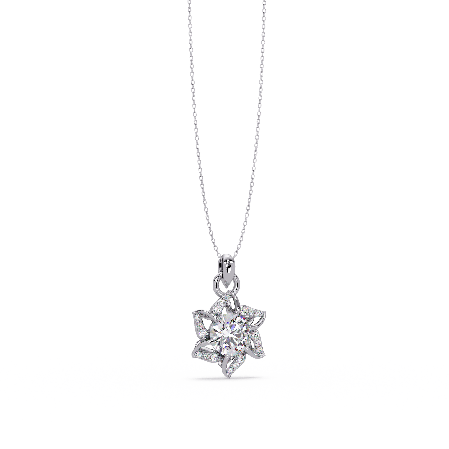 Round Lab Grown Diamond Floral Drop Pendant - HIGHCARAT DIAMONDS