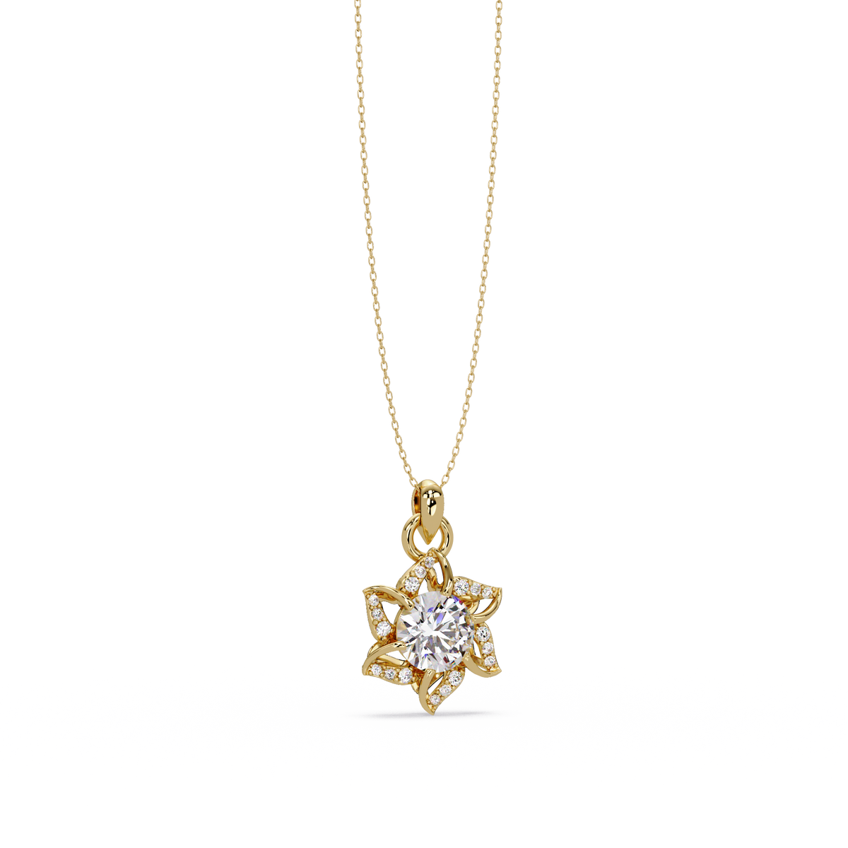 Round Lab Grown Diamond Floral Drop Pendant - HIGHCARAT DIAMONDS