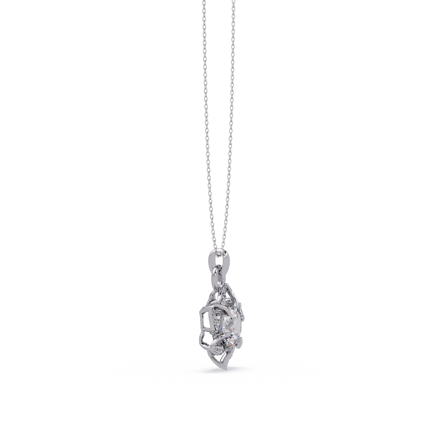 Round Lab Grown Diamond Floral Drop Pendant - HIGHCARAT DIAMONDS