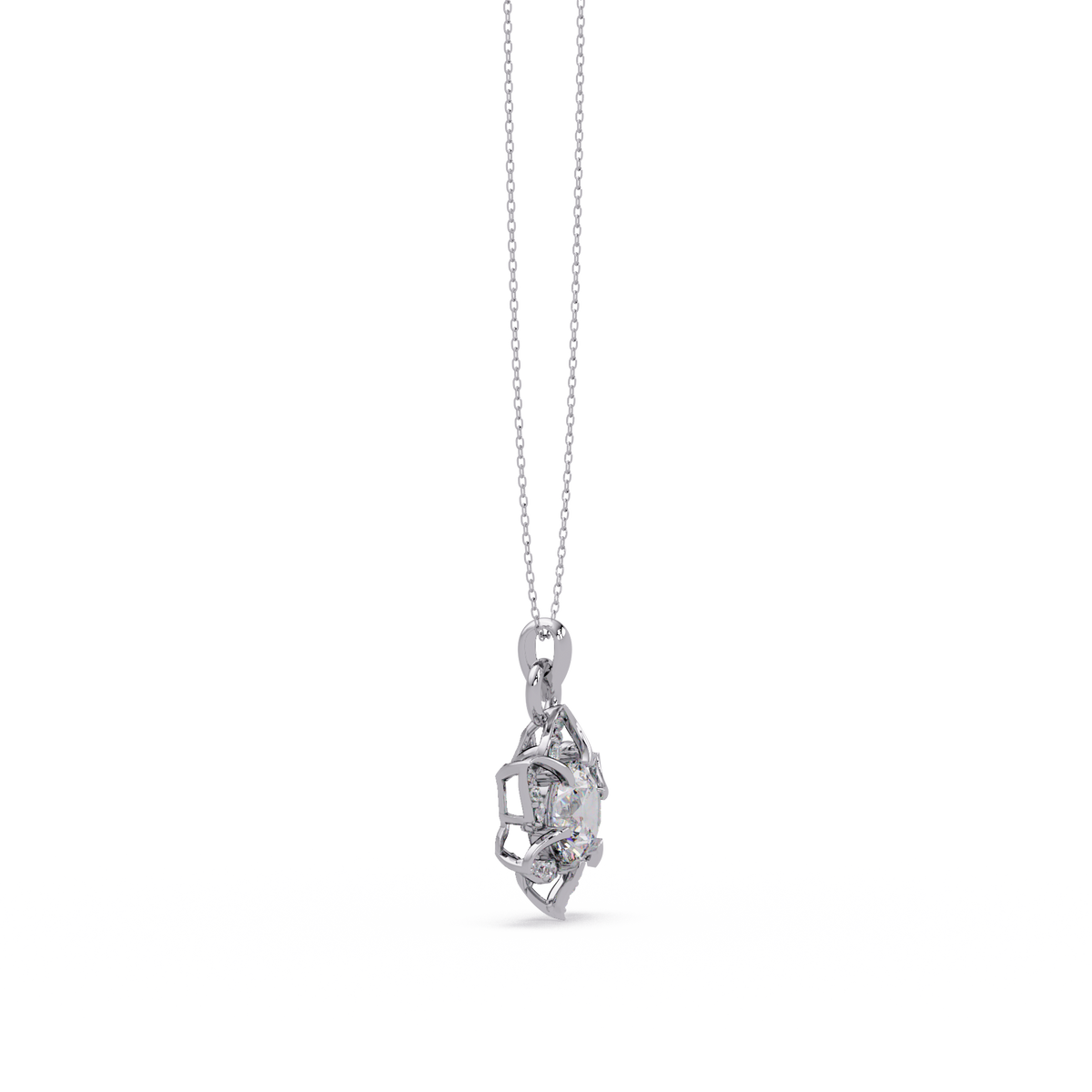 Round Lab Grown Diamond Floral Drop Pendant - HIGHCARAT DIAMONDS