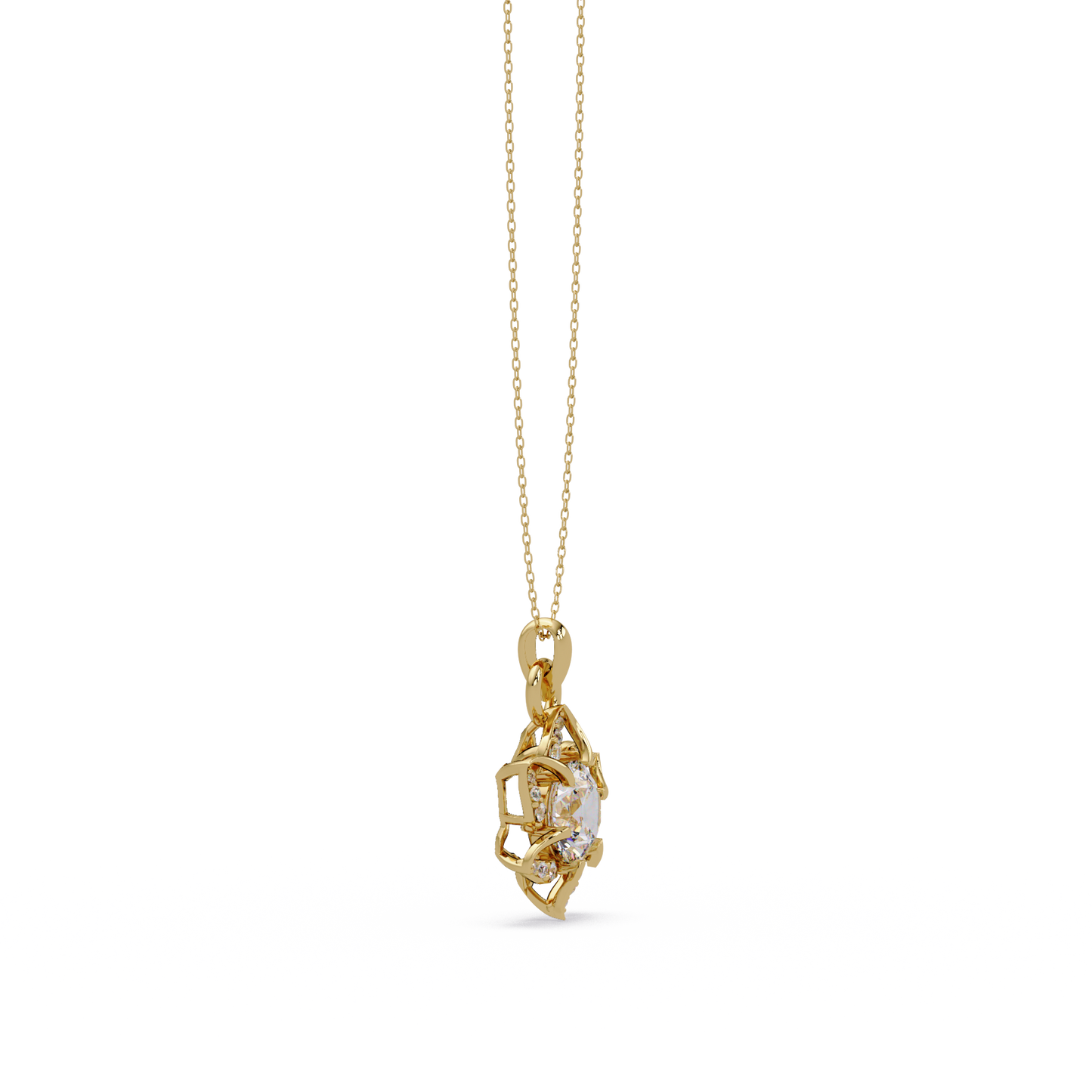 Round Lab Grown Diamond Floral Drop Pendant - HIGHCARAT DIAMONDS