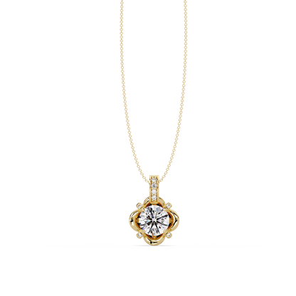 Round Lab Grown Diamond Floral Frame Pendant - HIGHCARAT DIAMONDS