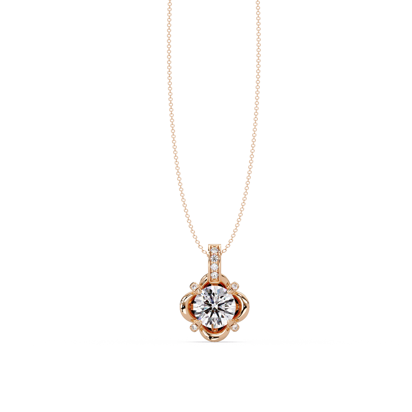 Round Lab Grown Diamond Floral Frame Pendant - HIGHCARAT DIAMONDS