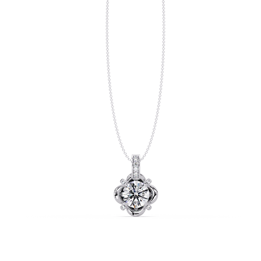 Round Lab Grown Diamond Floral Frame Pendant - HIGHCARAT DIAMONDS