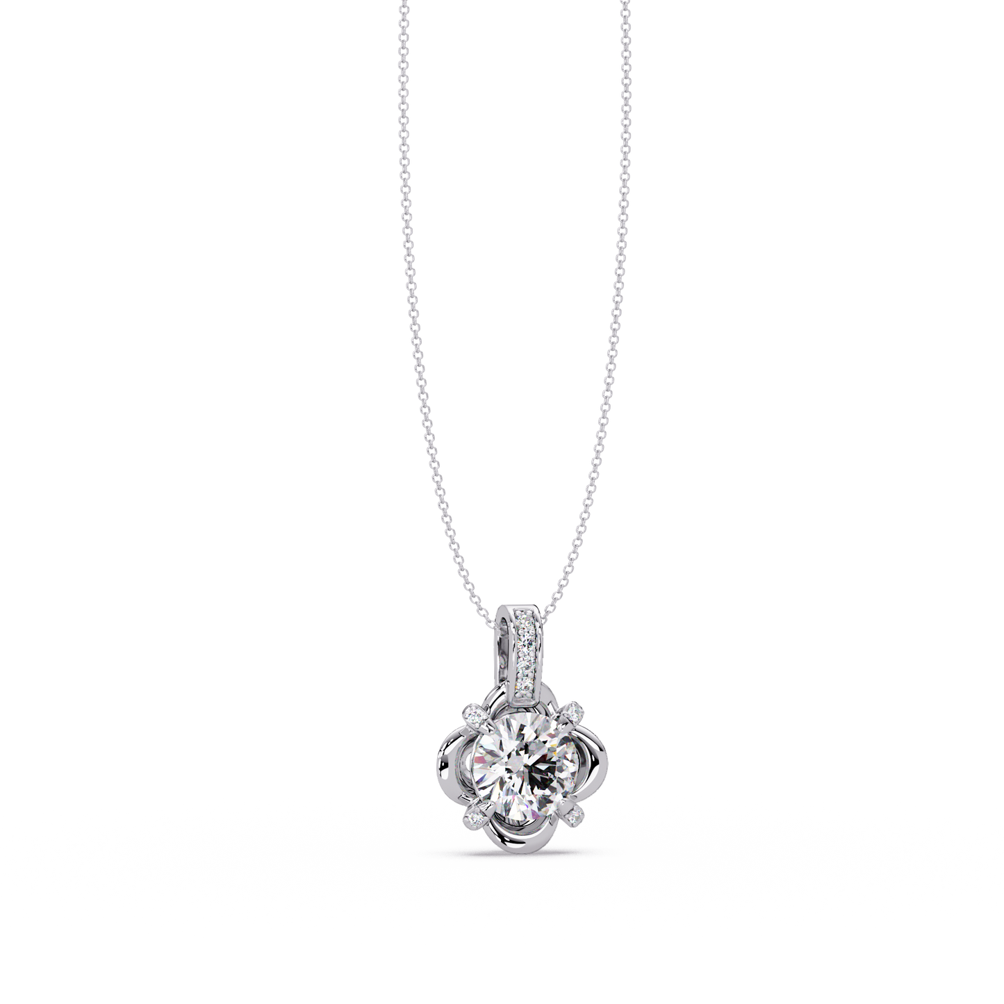 Round Lab Grown Diamond Floral Frame Pendant - HIGHCARAT DIAMONDS