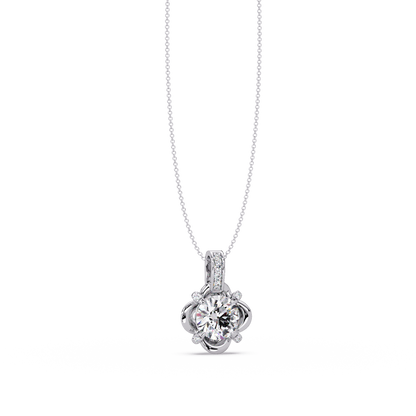 Round Lab Grown Diamond Floral Frame Pendant - HIGHCARAT DIAMONDS