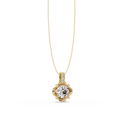 Round Lab Grown Diamond Floral Frame Pendant - HIGHCARAT DIAMONDS