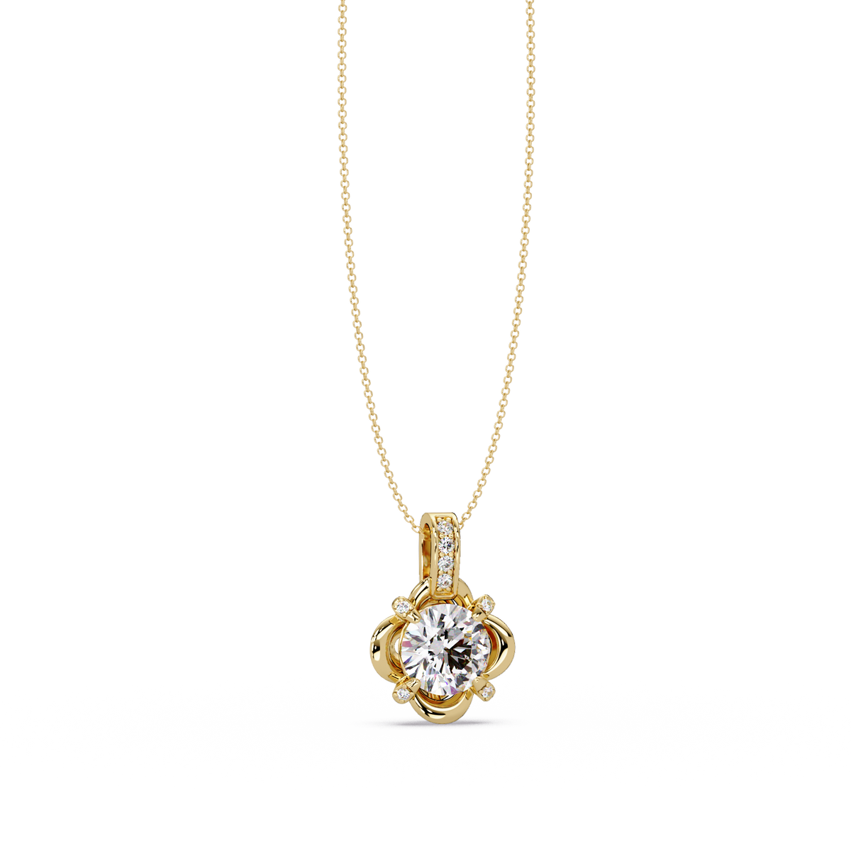 Round Lab Grown Diamond Floral Frame Pendant - HIGHCARAT DIAMONDS