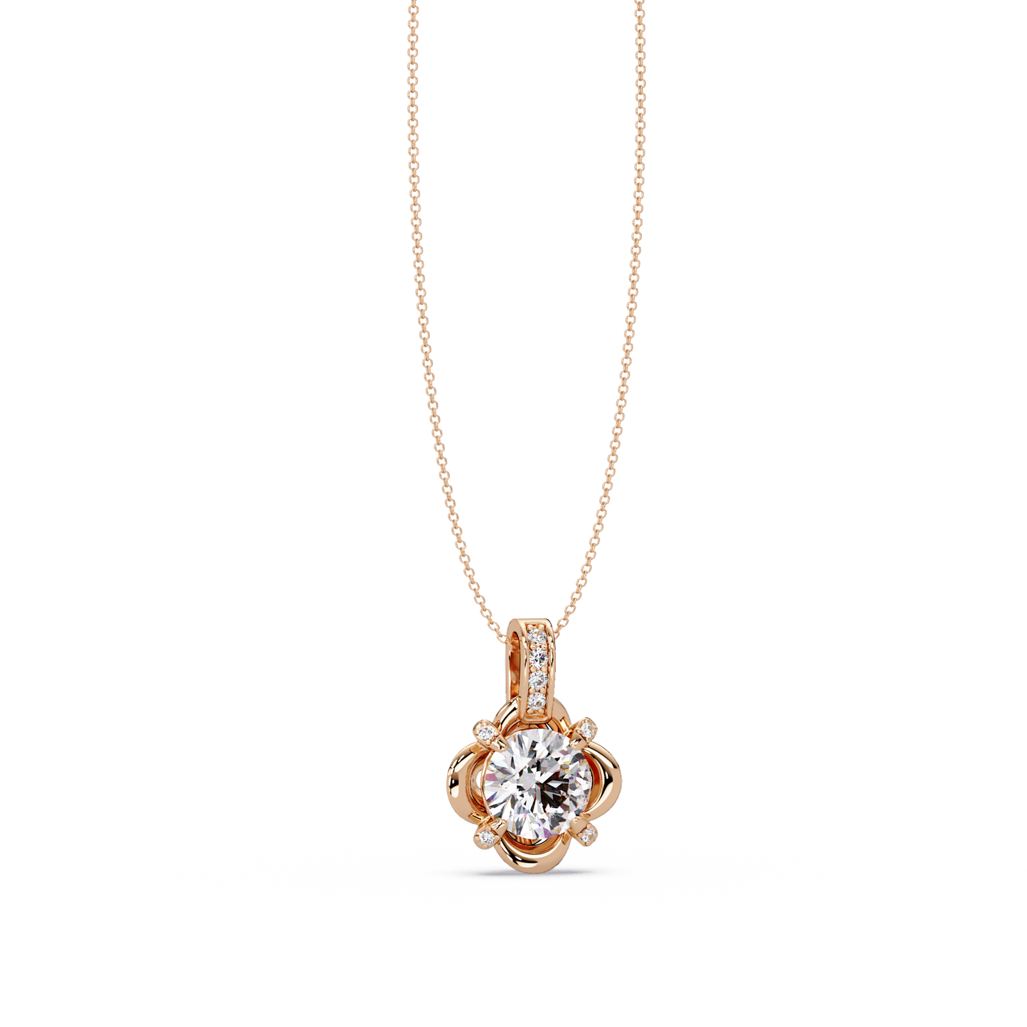 Round Lab Grown Diamond Floral Frame Pendant - HIGHCARAT DIAMONDS