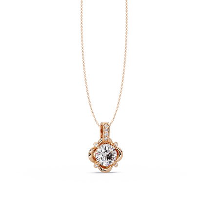Round Lab Grown Diamond Floral Frame Pendant - HIGHCARAT DIAMONDS