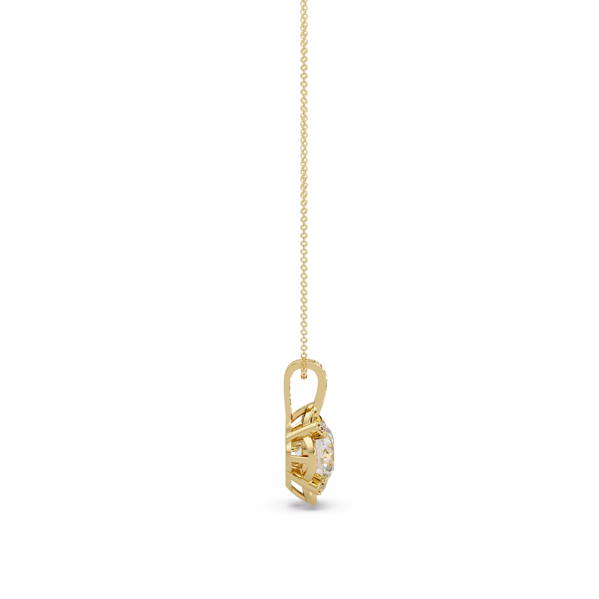 Round Diamond Floral Frame Pendant Side Angle View