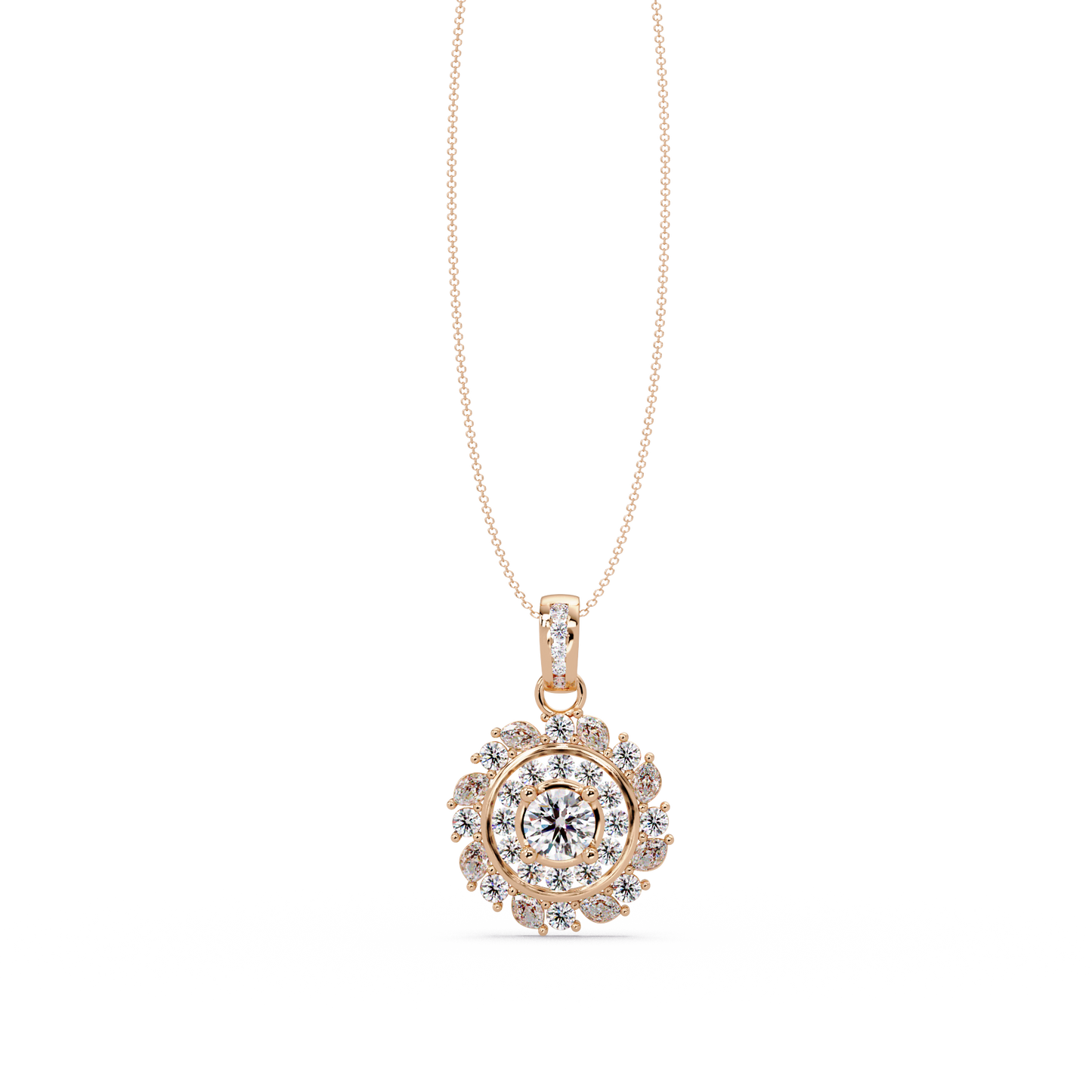 Round Lab Grown Diamond Floral Halo Pendant - HIGHCARAT DIAMONDS