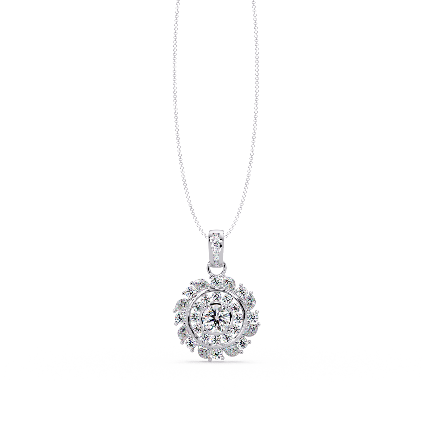 Round Lab Grown Diamond Floral Halo Pendant - HIGHCARAT DIAMONDS