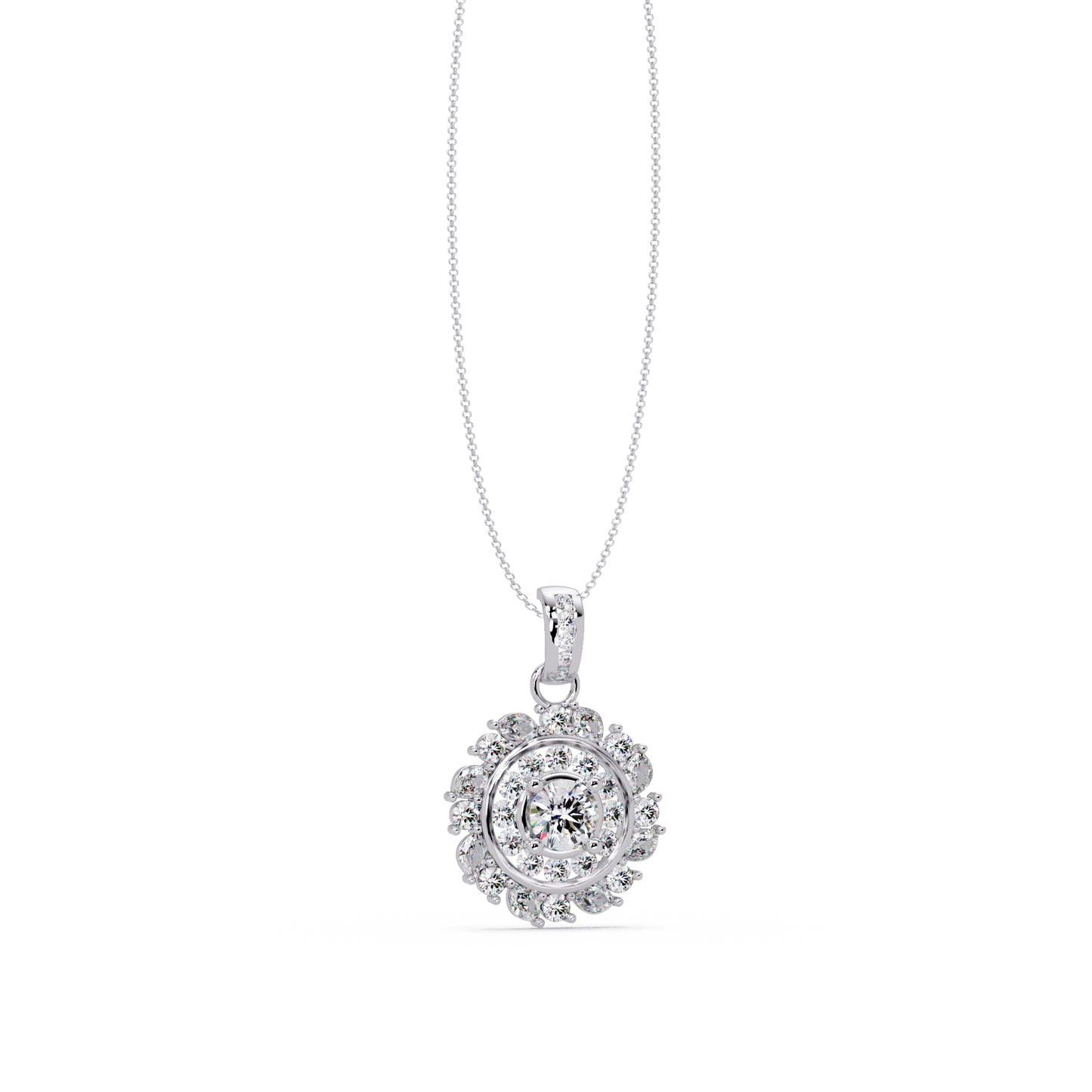 Round Lab Grown Diamond Floral Halo Pendant - HIGHCARAT DIAMONDS