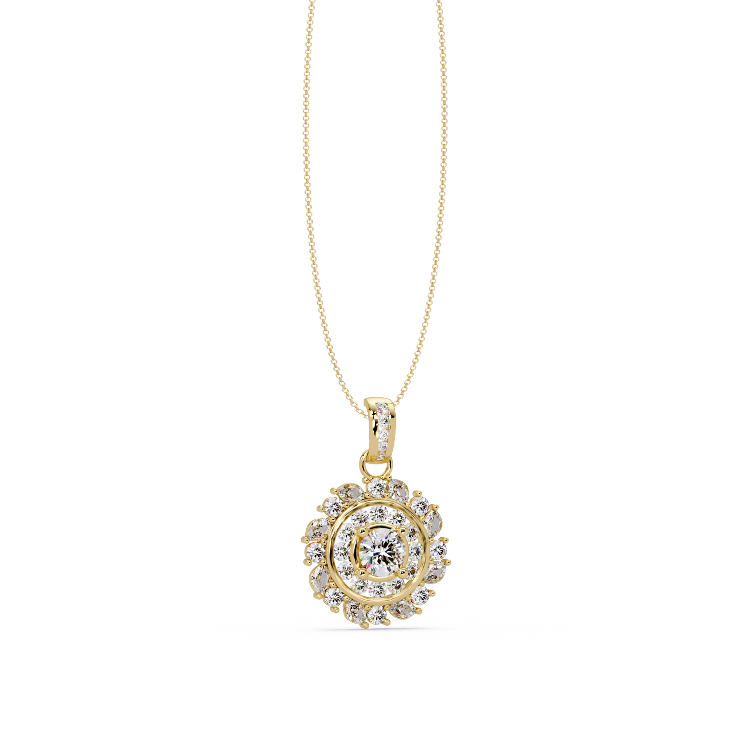 Round Lab Grown Diamond Floral Halo Pendant - HIGHCARAT DIAMONDS
