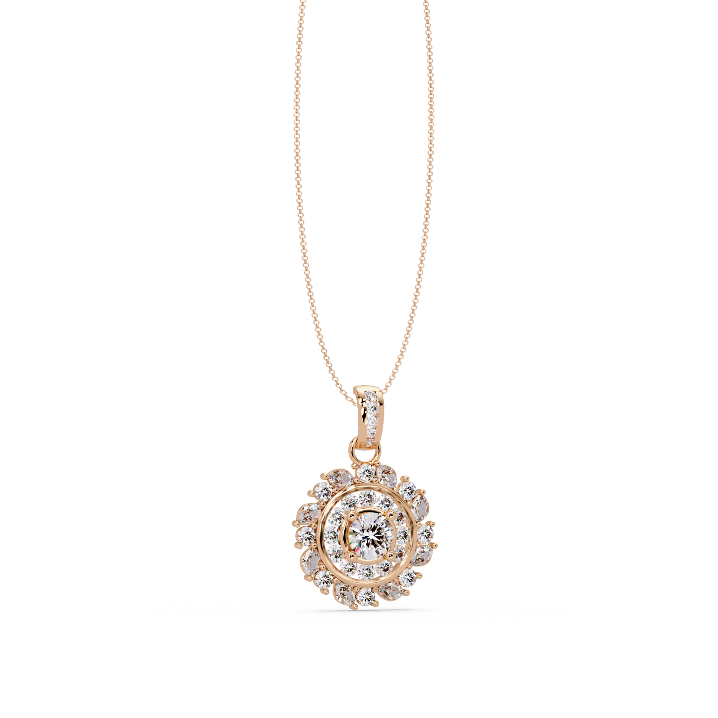 Round Lab Grown Diamond Floral Halo Pendant - HIGHCARAT DIAMONDS