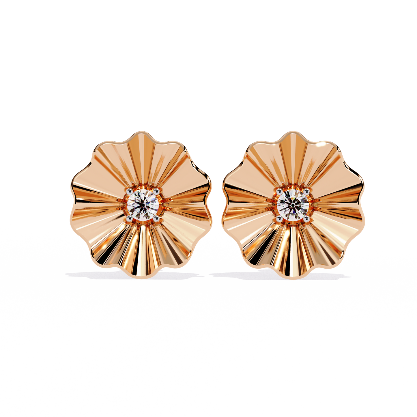 Rose gold floral diamond stud earrings with petal style design