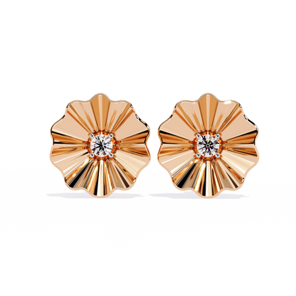 Rose gold floral diamond stud earrings with petal style design