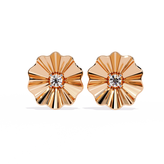 Rose gold floral diamond stud earrings with petal style design