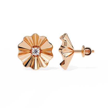 Side profile of flower shape lab diamond stud earrings with secure backing
