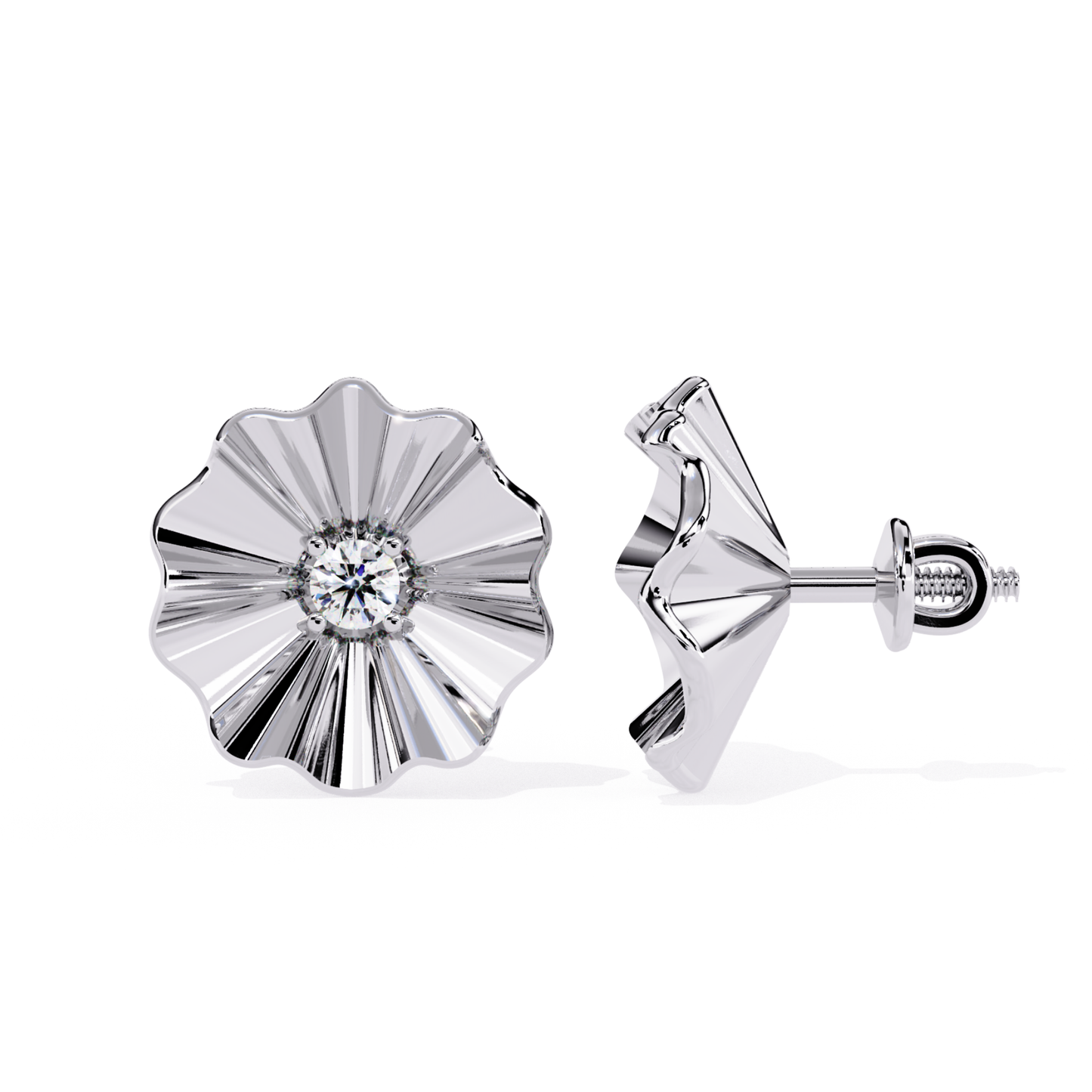 Round Lab Grown Diamond Floral Stud Earring - HIGHCARAT DIAMONDS