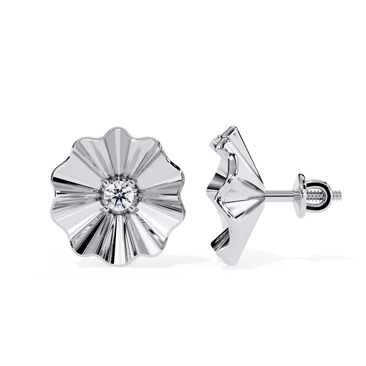 Round Lab Grown Diamond Floral Stud Earring - HIGHCARAT DIAMONDS