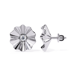 Floral Diamond Stud Earrings Top View Showing Petal Design