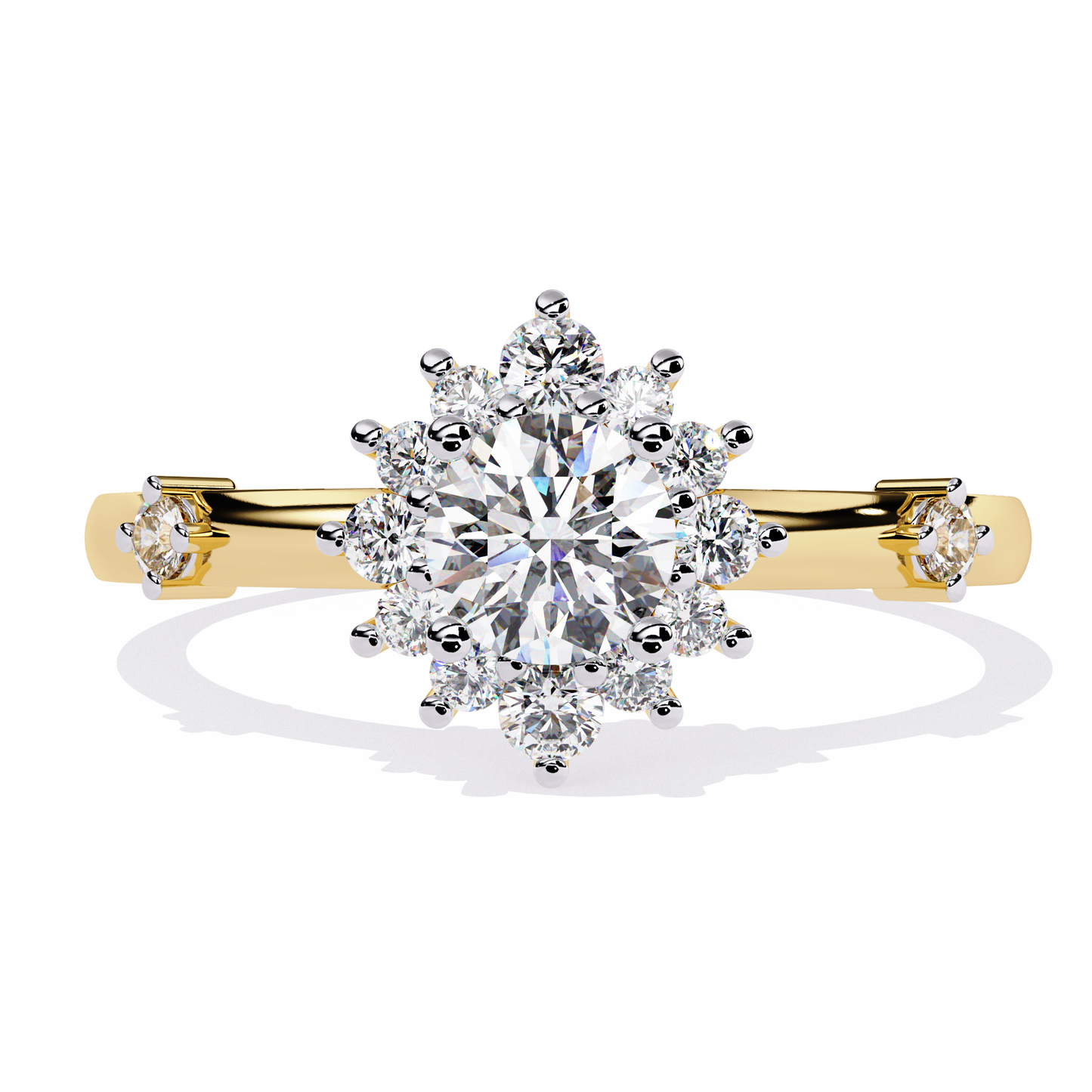 Round Cut Lab Grown Diamond Flower Shape Halo Style Prong Set Miniamlsit Promise Ring Gift For Her - HIGHCARAT DIAMONDS