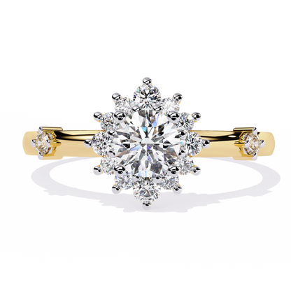 Round Cut Lab Grown Diamond Flower Shape Halo Style Prong Set Miniamlsit Promise Ring Gift For Her - HIGHCARAT DIAMONDS