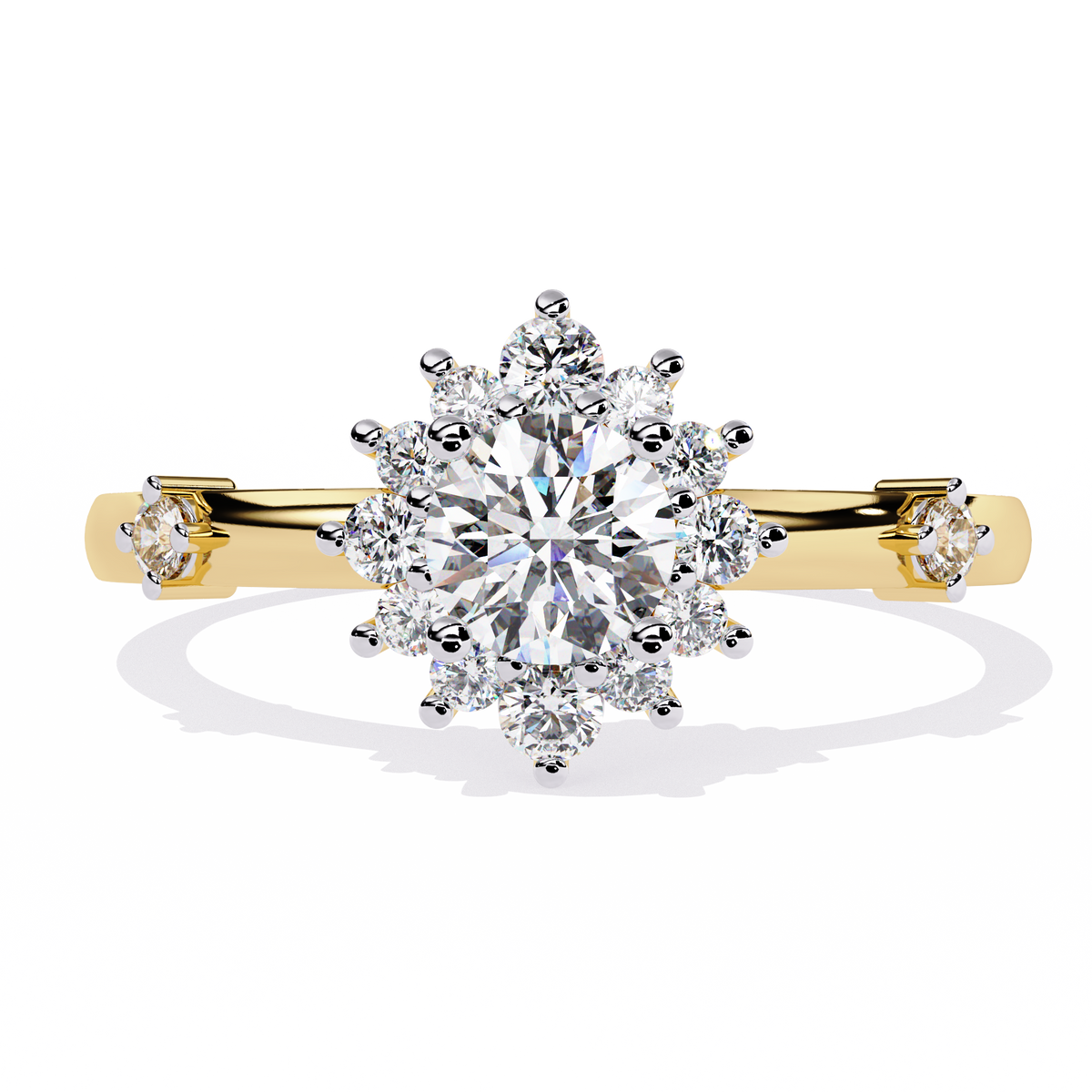 Round Cut Lab Grown Diamond Flower Shape Halo Style Prong Set Miniamlsit Promise Ring Gift For Her - HIGHCARAT DIAMONDS