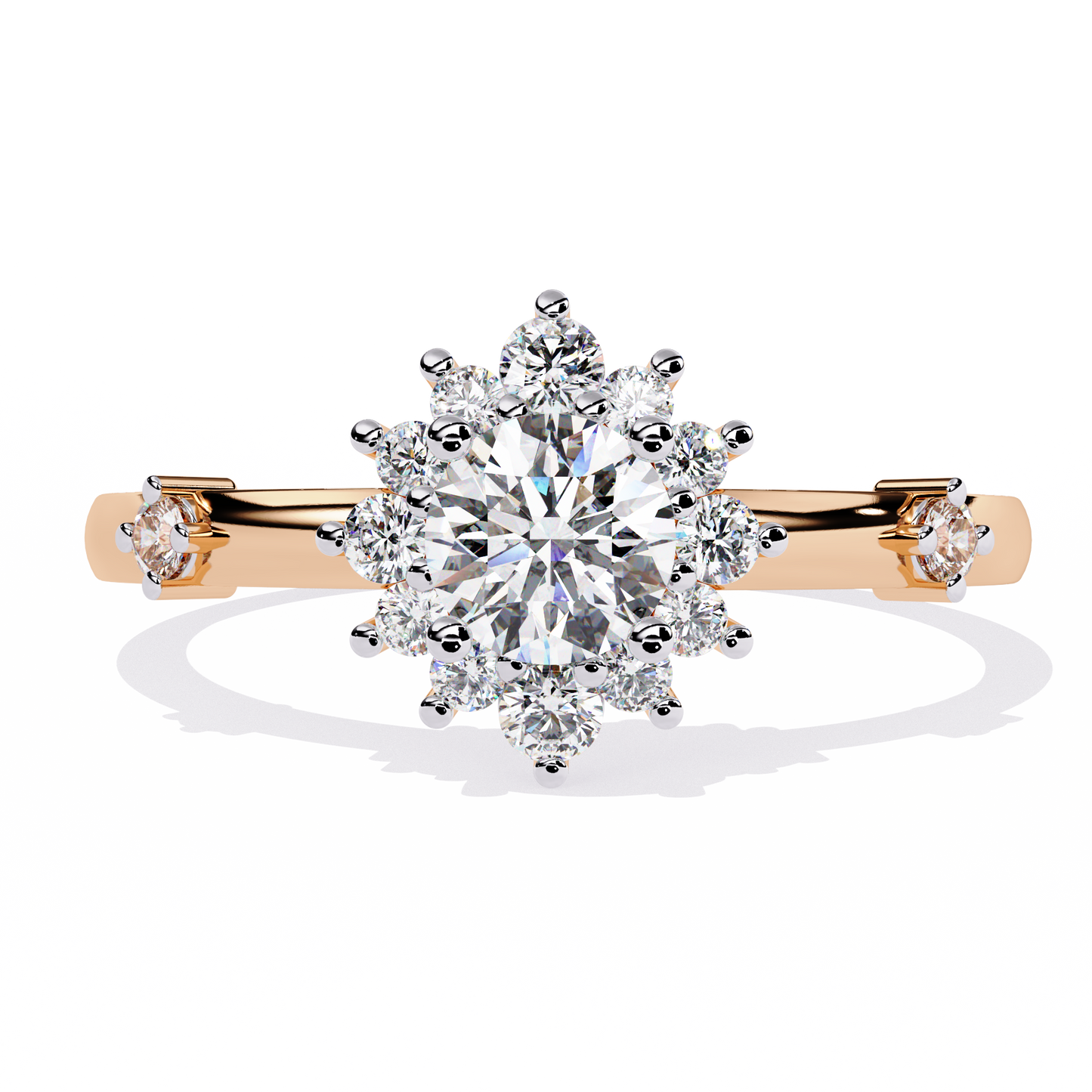 Round Cut Lab Grown Diamond Flower Shape Halo Style Prong Set Miniamlsit Promise Ring Gift For Her - HIGHCARAT DIAMONDS