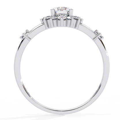 Round Cut Lab Grown Diamond Flower Shape Halo Style Prong Set Miniamlsit Promise Ring Gift For Her - HIGHCARAT DIAMONDS