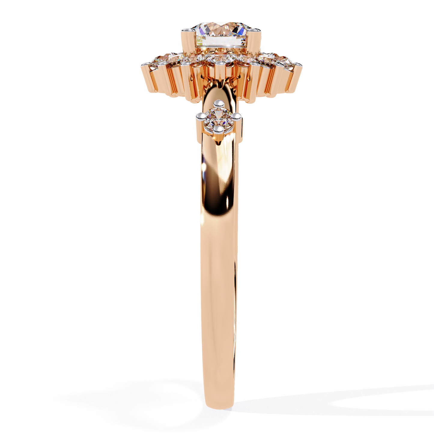 Round Cut Lab Grown Diamond Flower Shape Halo Style Prong Set Miniamlsit Promise Ring Gift For Her - HIGHCARAT DIAMONDS