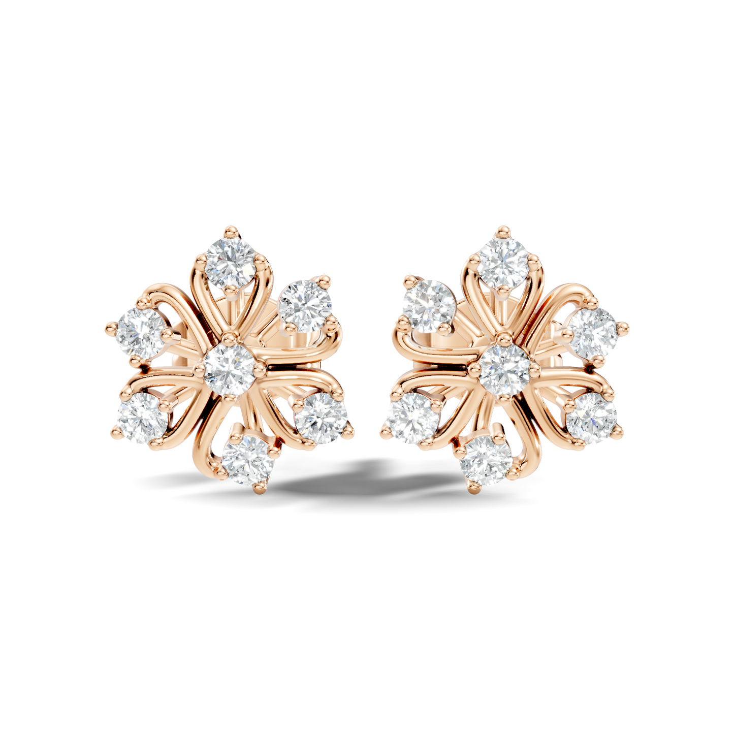 Round lab grown diamond flower stud earrings in rose gold