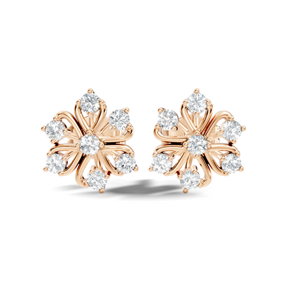 Round lab grown diamond flower stud earrings in rose gold
