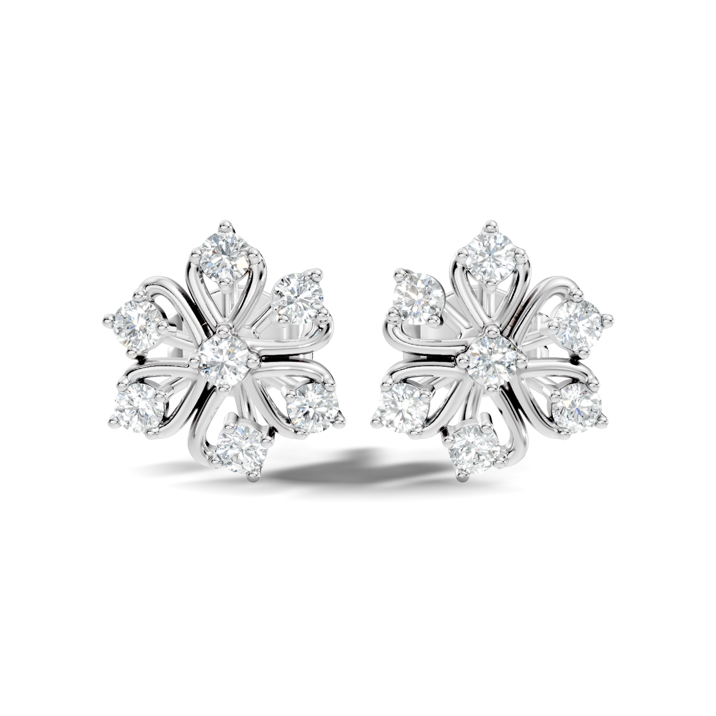 Floral diamond stud earrings with round brilliant stones