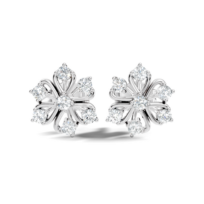 Floral diamond stud earrings with round brilliant stones