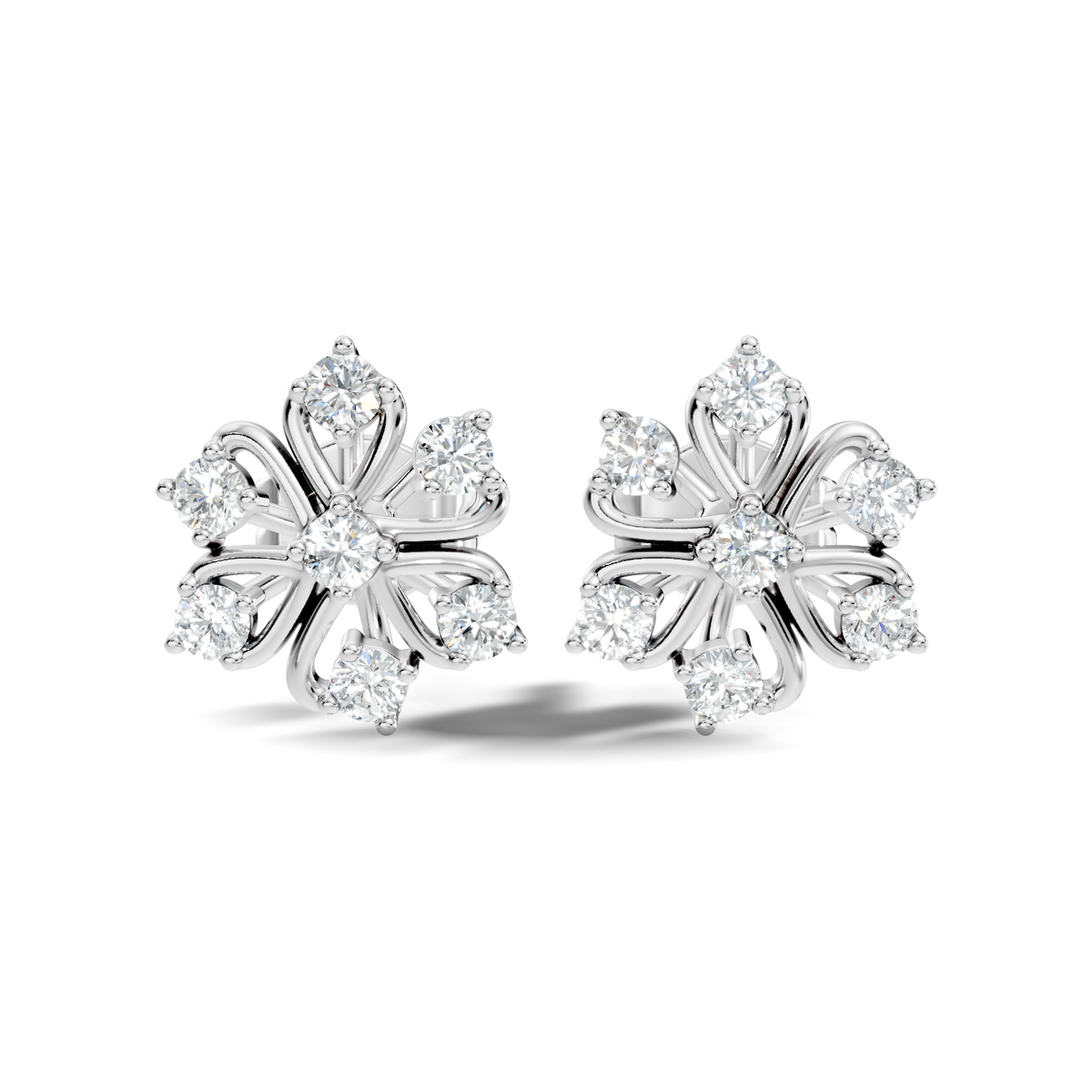 Floral diamond stud earrings with round brilliant stones