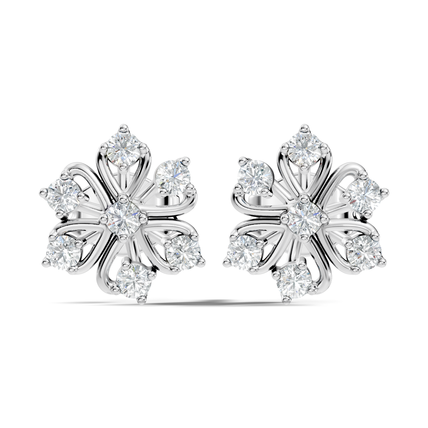 Six petal diamond stud earrings for daily wear
