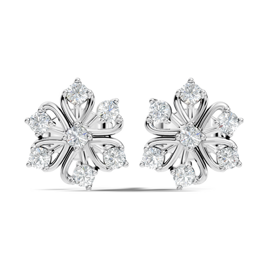 Six petal diamond stud earrings for daily wear
