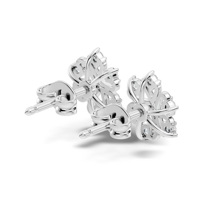 Rose gold floral earrings with round diamond cluster design